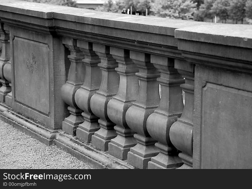 Old balustrade made of stones around the castle of Saarbruecken. Old balustrade made of stones around the castle of Saarbruecken