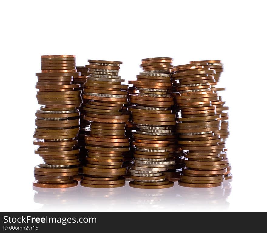 Pile Of UK Coins With Reflection