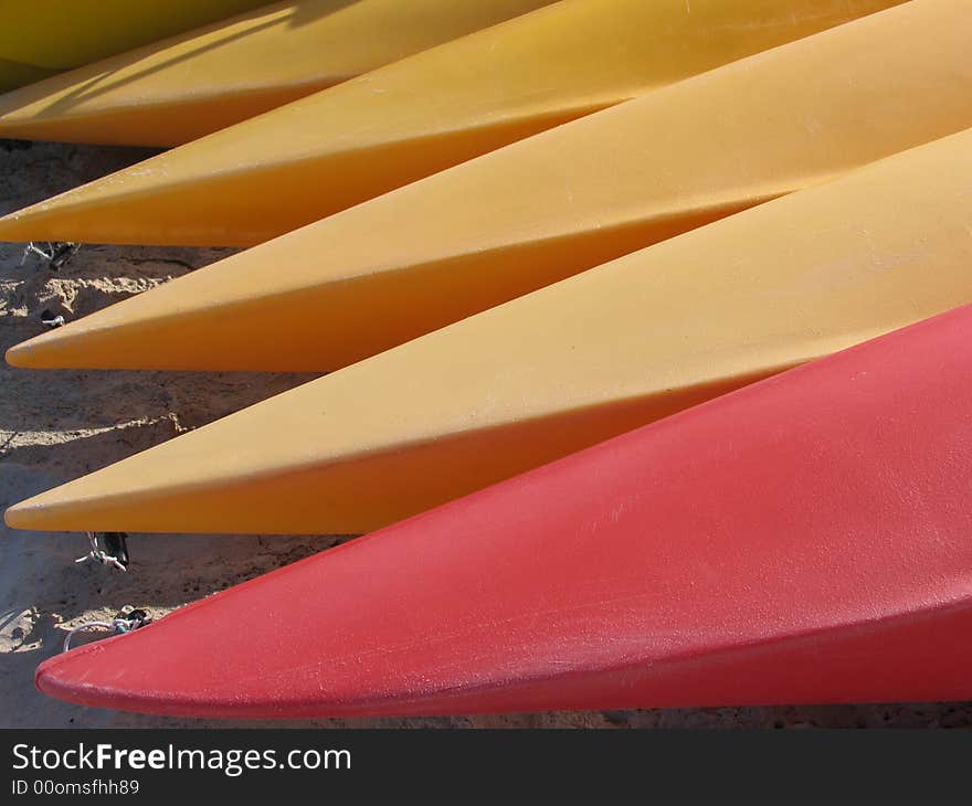 Group of kayaks on the beach