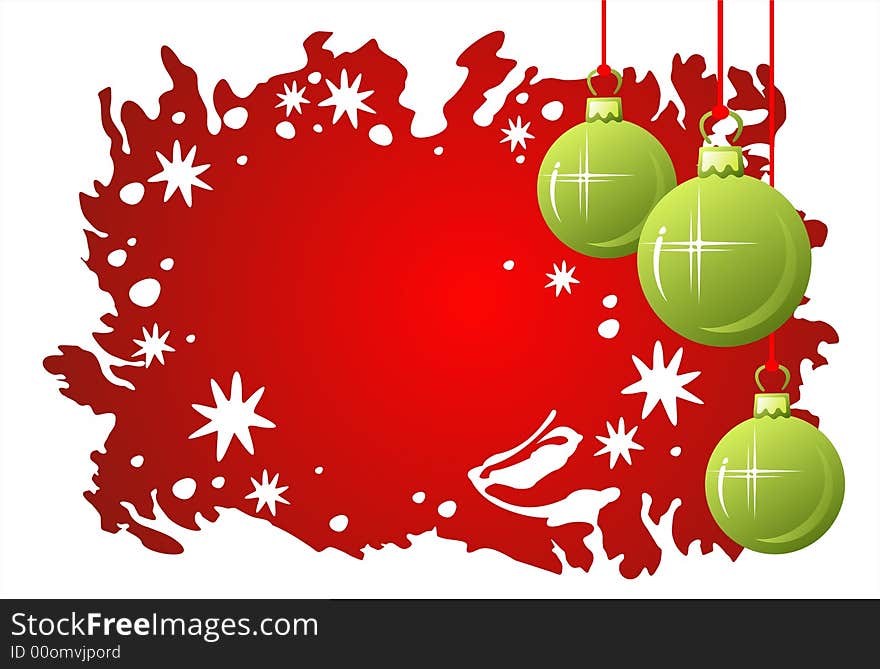 Three green ornate christmas ball on a red background. Digital illustration. Three green ornate christmas ball on a red background. Digital illustration.