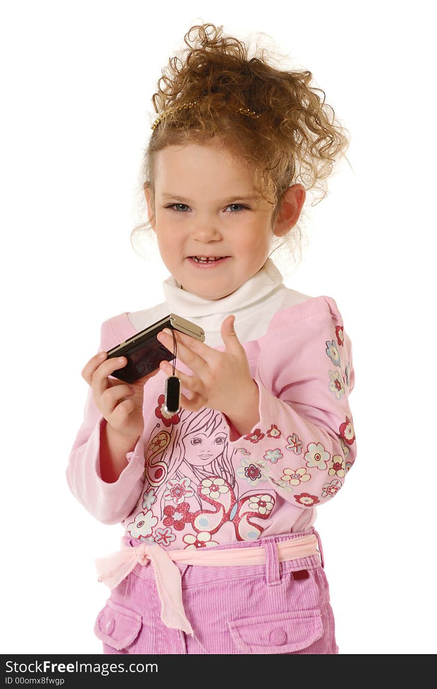 The little girl with a mobile phone