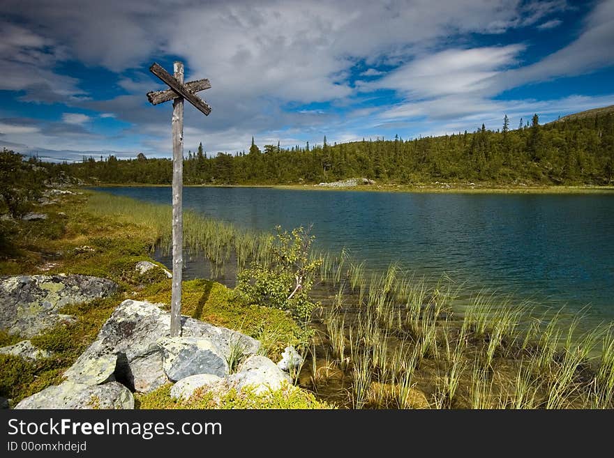 Mannemyrtjarn lake in Sweden national park.