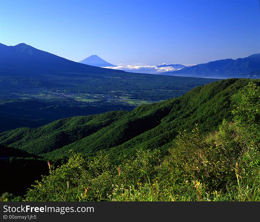 A distant view of Mt. Fuji. A distant view of Mt. Fuji