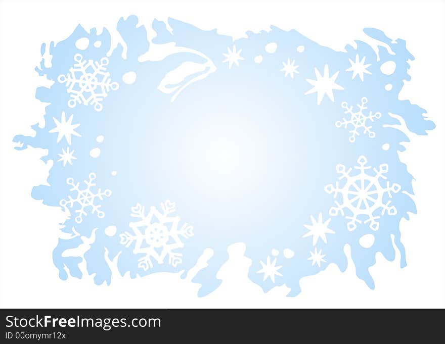 Blue snowflakes and stars on a light blue ornate background. Christmas illustration. Blue snowflakes and stars on a light blue ornate background. Christmas illustration.