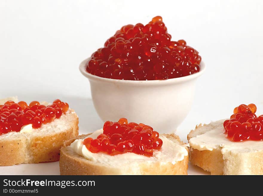 An image of sandwich with red caviar. An image of sandwich with red caviar