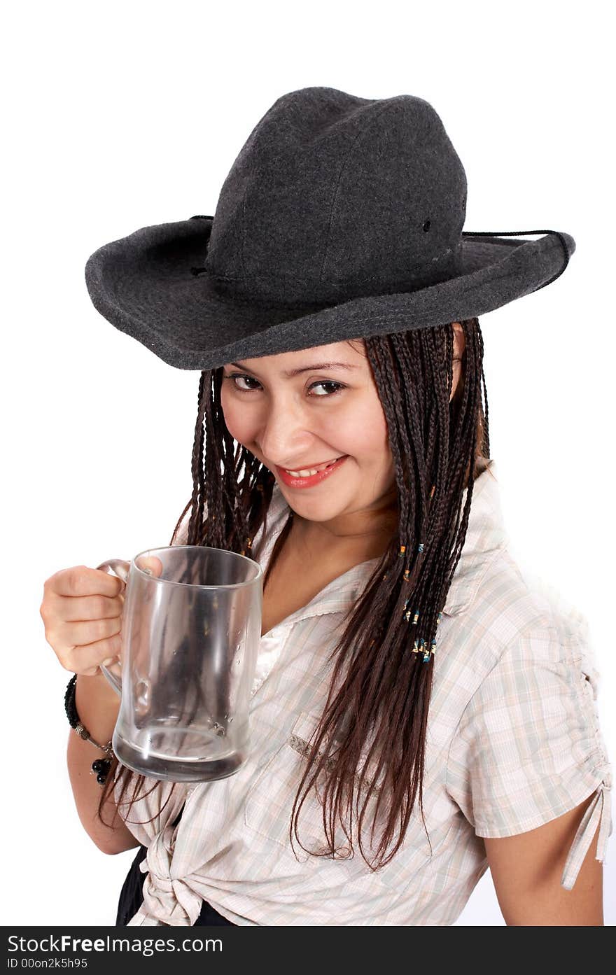 A sexy cowgirl over a white background