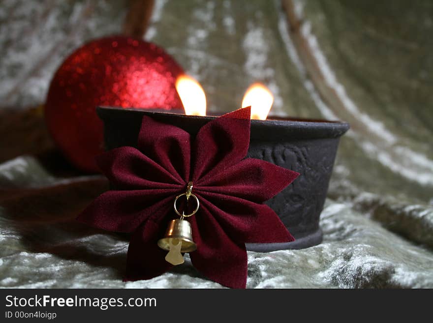 A warm composition of light and Christmas items. A warm composition of light and Christmas items.