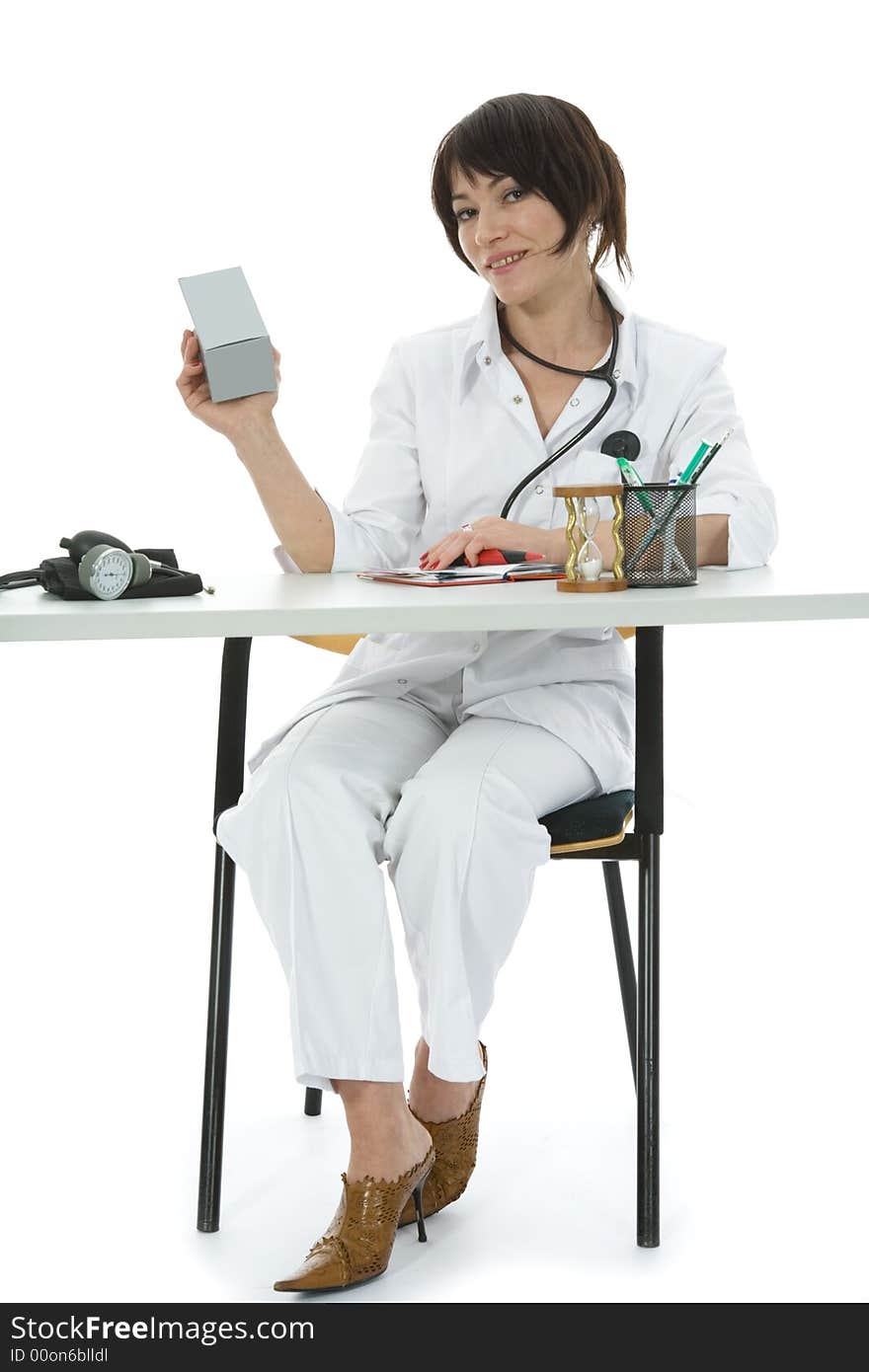 Young doctor with stethoscope on isolated background