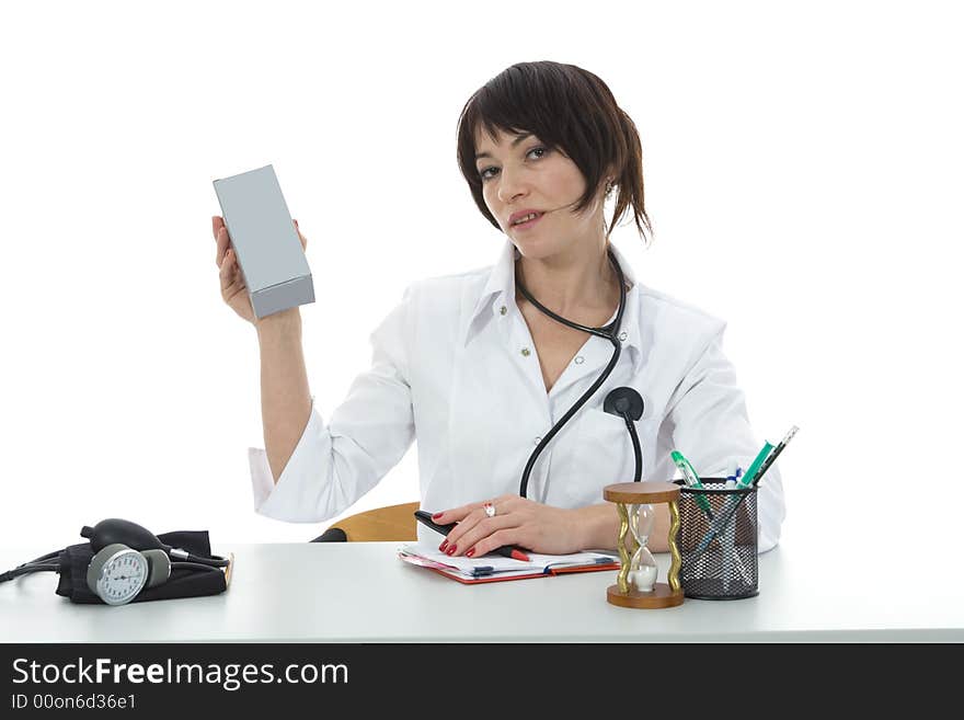 Young doctor with stethoscope on isolated background