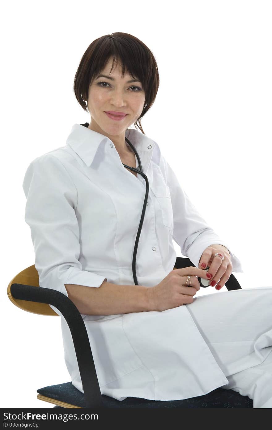 Young doctor with stethoscope on isolated background