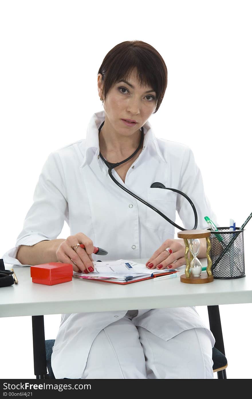 Young doctor with stethoscope on isolated background