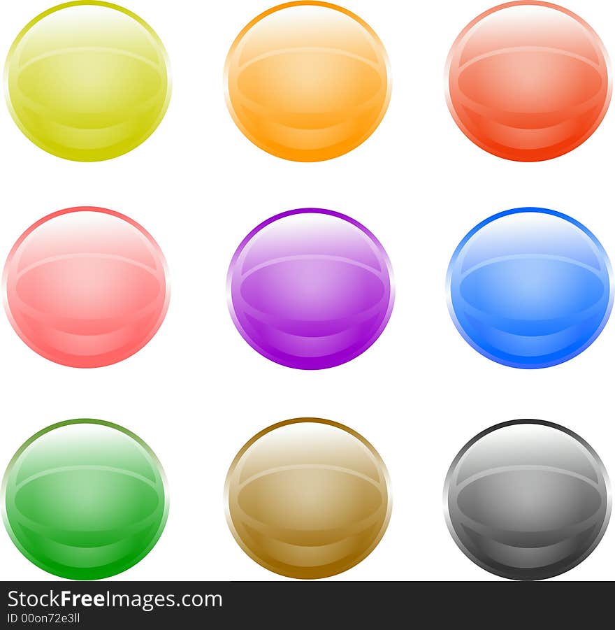 9 coloured buttons on a white background