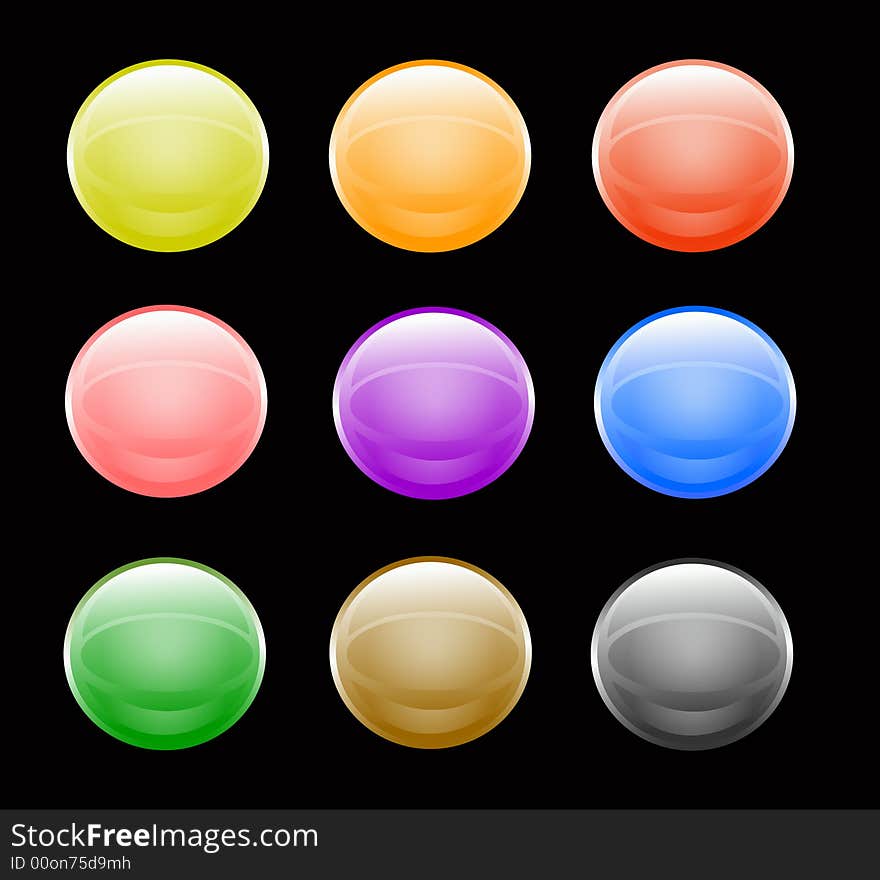 9 coloured buttons on a black background