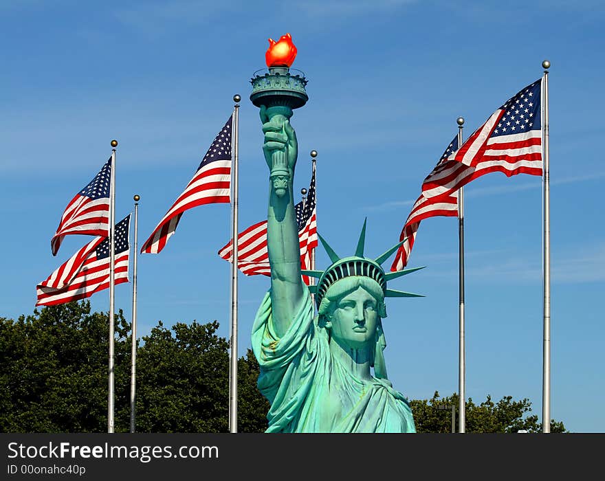 The Statue of Liberty and American Flag