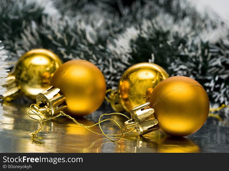 Golden Christmas balls and garland