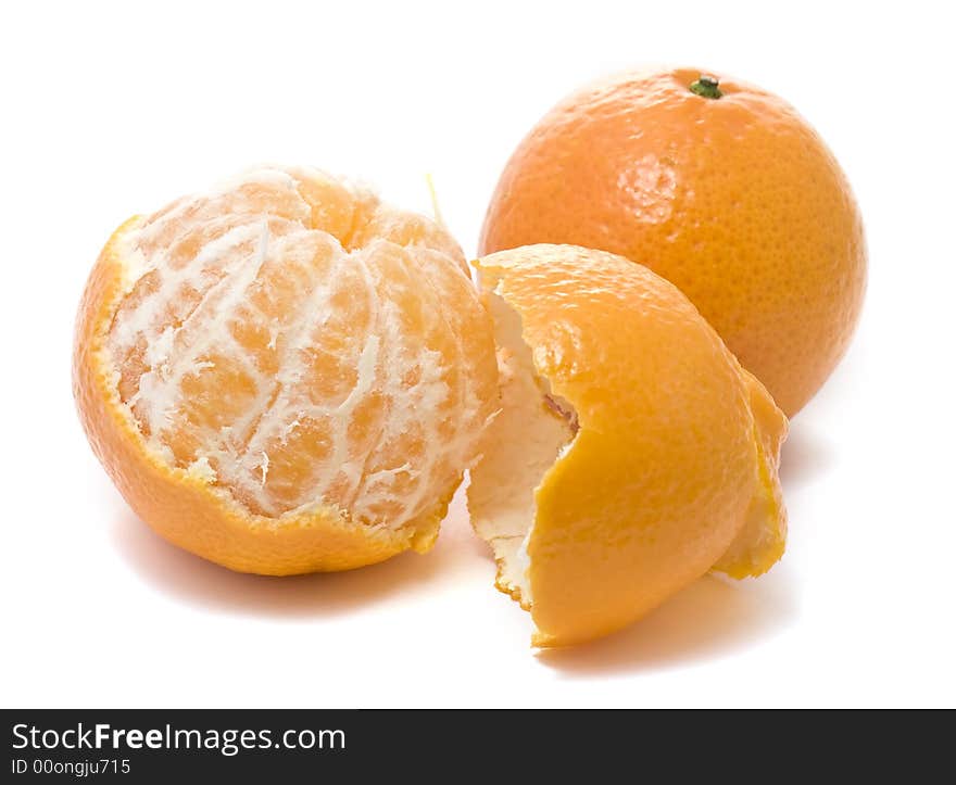 Two tangerines on white background