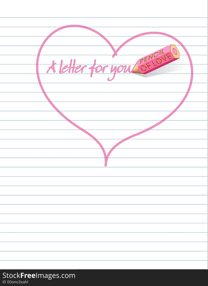 A valentines or all year round love note on old-fashioned letter paper from a note pad with lines. A pink color pencil draw a heart and is now writing A letter for you leaving plenty of free space for your own text. A valentines or all year round love note on old-fashioned letter paper from a note pad with lines. A pink color pencil draw a heart and is now writing A letter for you leaving plenty of free space for your own text.