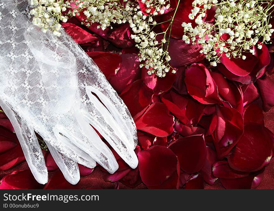 Post card background with цршеу wedding gloves. Post card background with цршеу wedding gloves