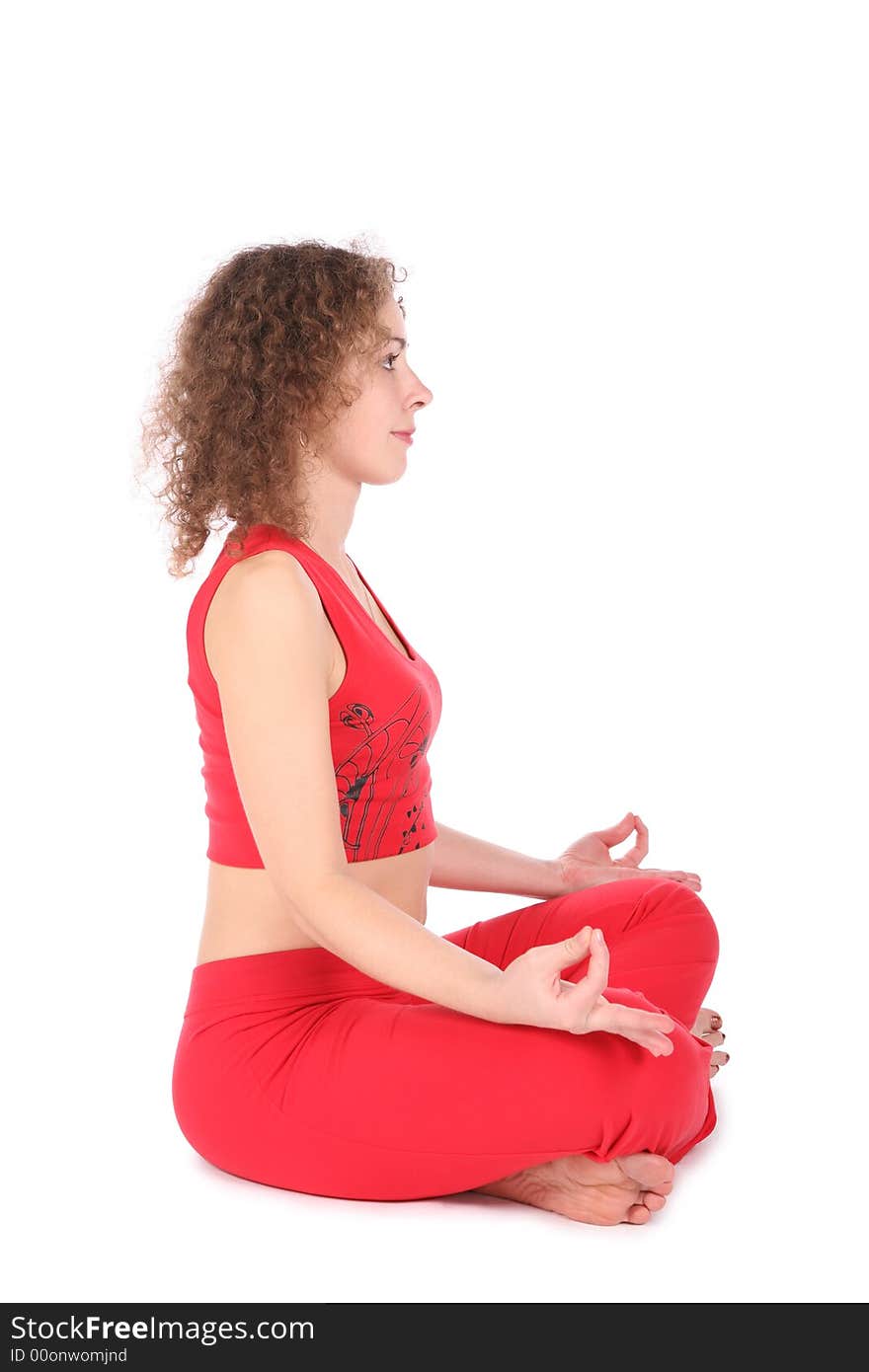 Yoga woman meditating on white