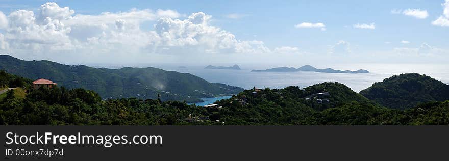 The panoramic view of Tortola island looking down to Road Town - the capital of British Virgin Islands.