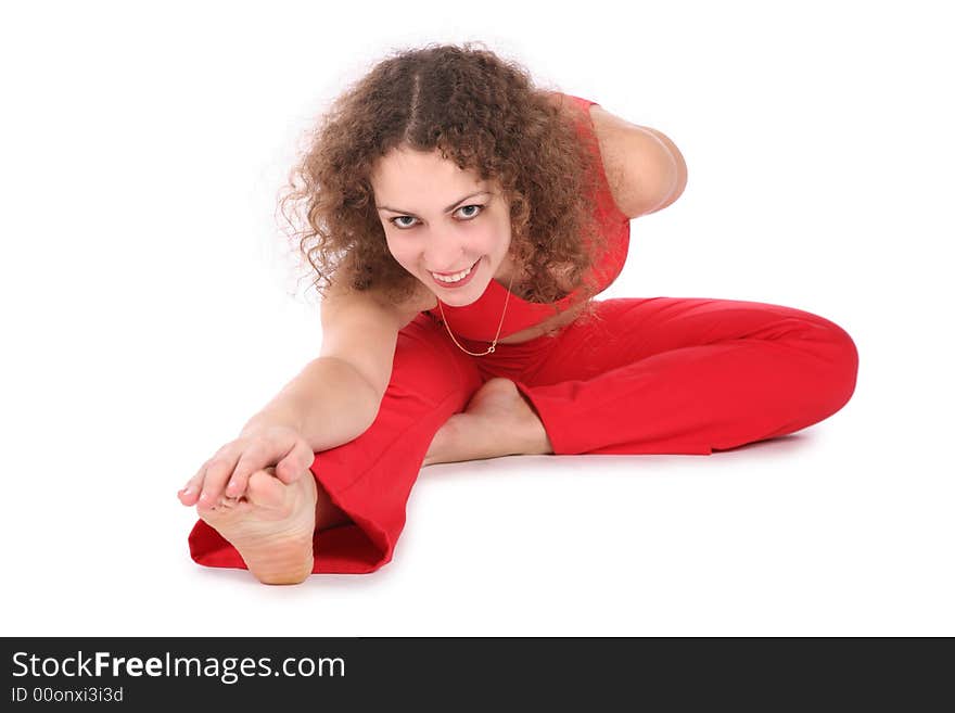 Yoga girl stretching on white