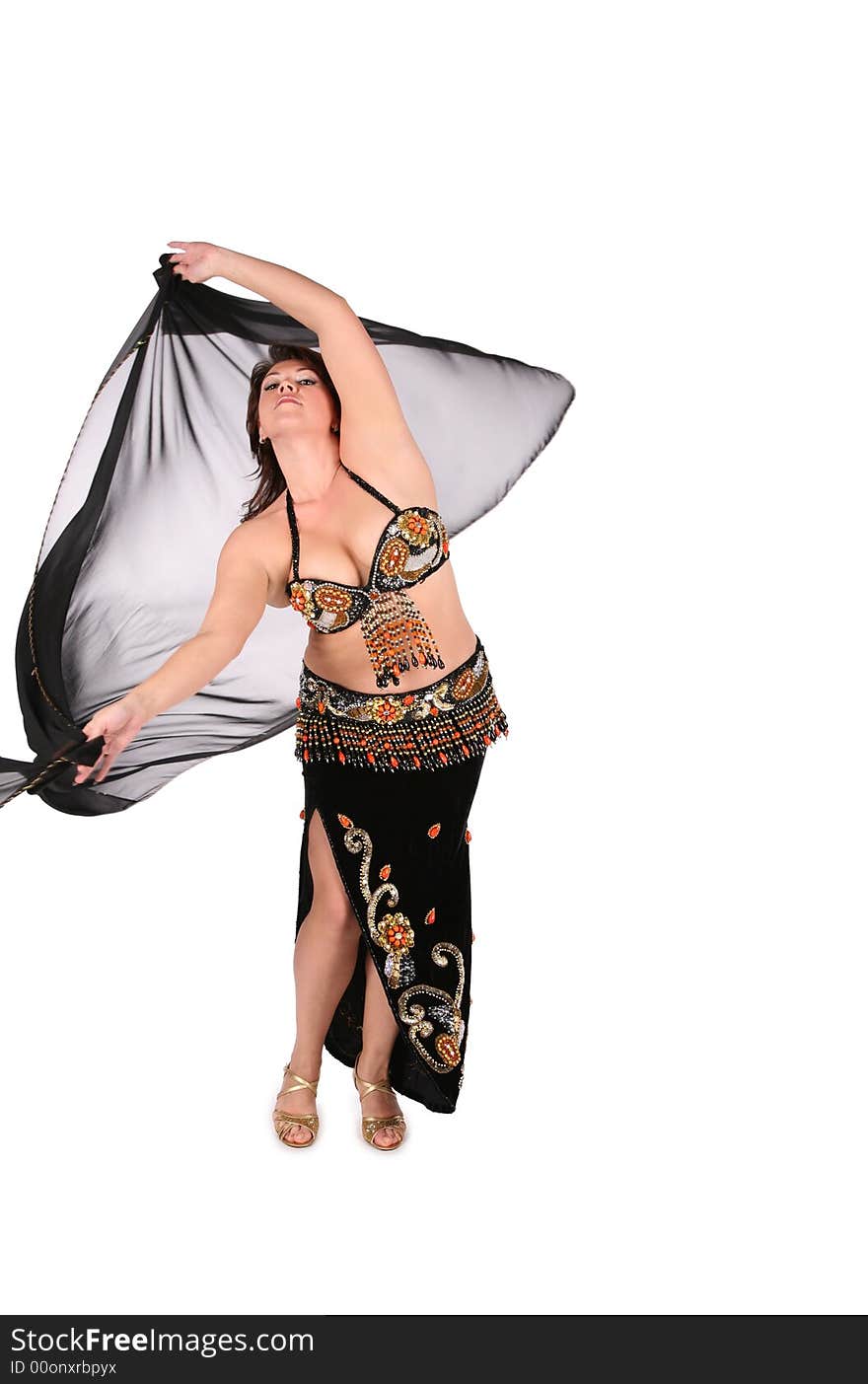 Bellydance woman in black shawl dance