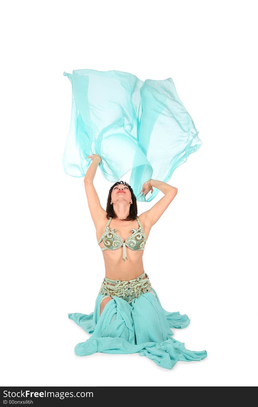 Bellydance woman shawl up on white