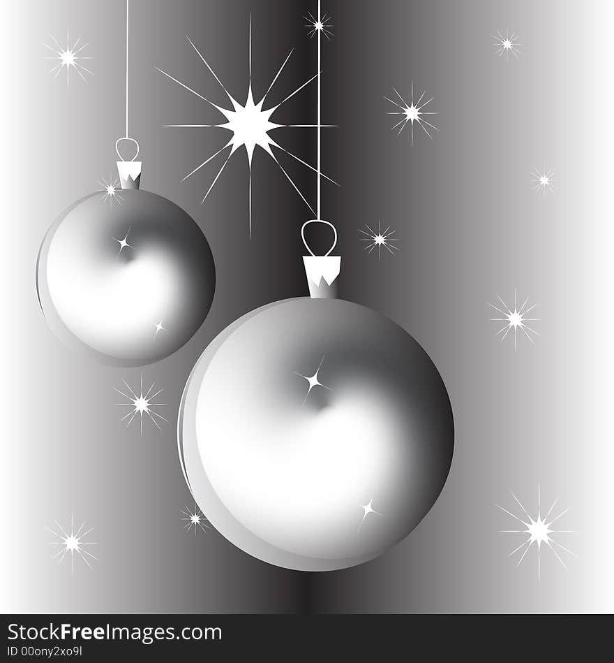 Christmas baubles on silver background