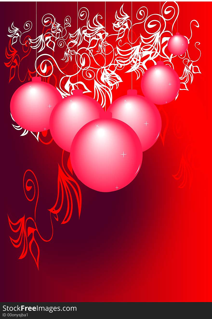 Christmas baubles on red background