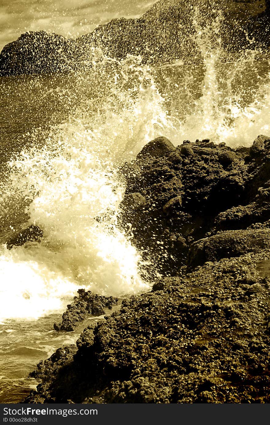 Waves crashing on the rocks