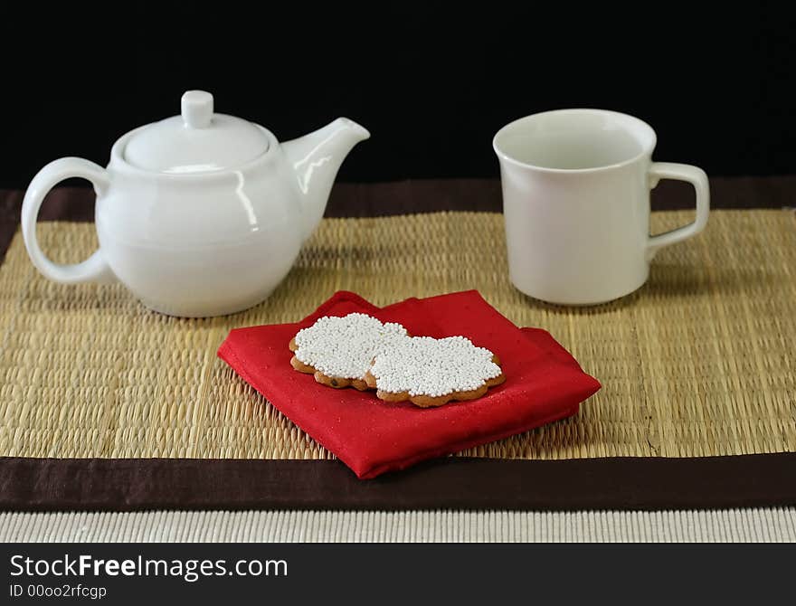 Table set with tea and cookies for snack time