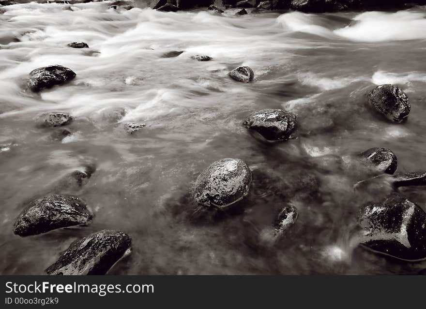 Water running over rapids in a beautiful river scene