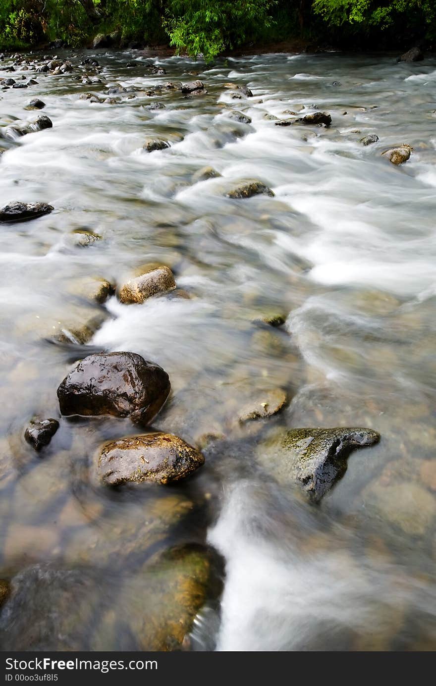 Water running over rapids in a beautiful river scene