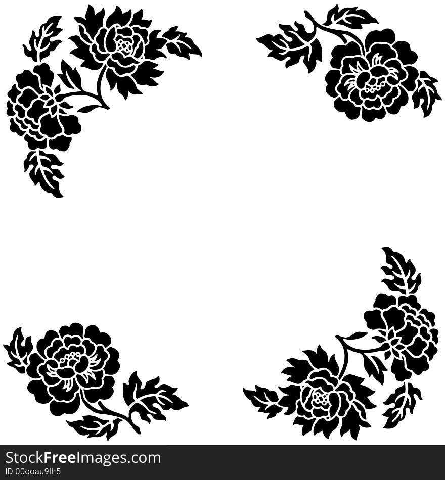 Black flower outline over white background with space for text.