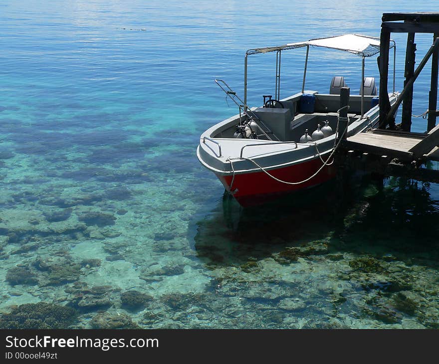 Small Motor boat on the sea at anchor. Small Motor boat on the sea at anchor