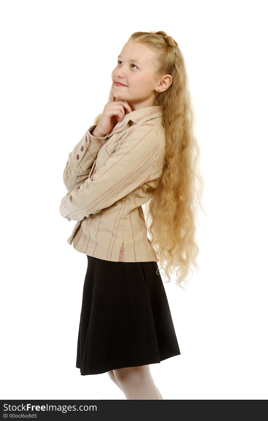 Portrait of the schoolgirl on a white background