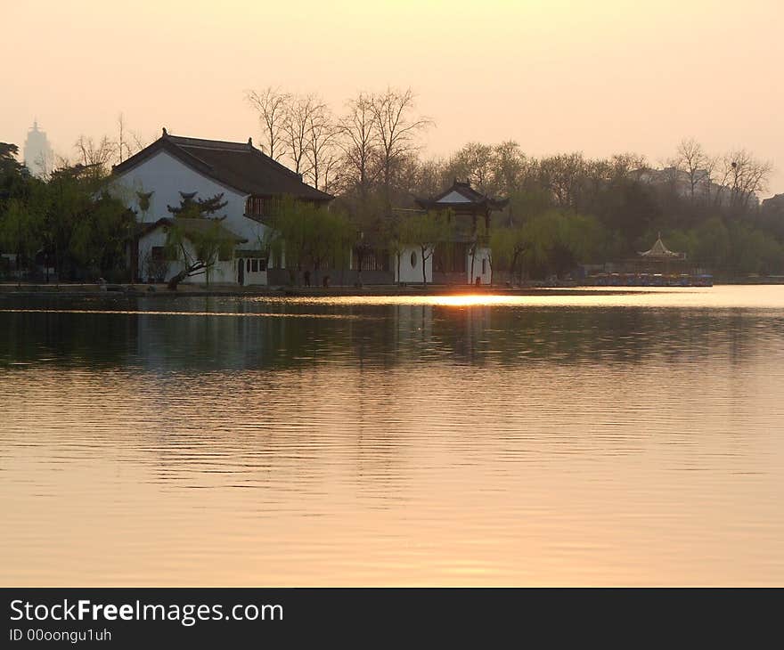 Chinese traditional Building in sunset