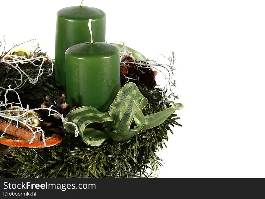 Part of a christmas wreath in green - isolated over white space (for text). Part of a christmas wreath in green - isolated over white space (for text).