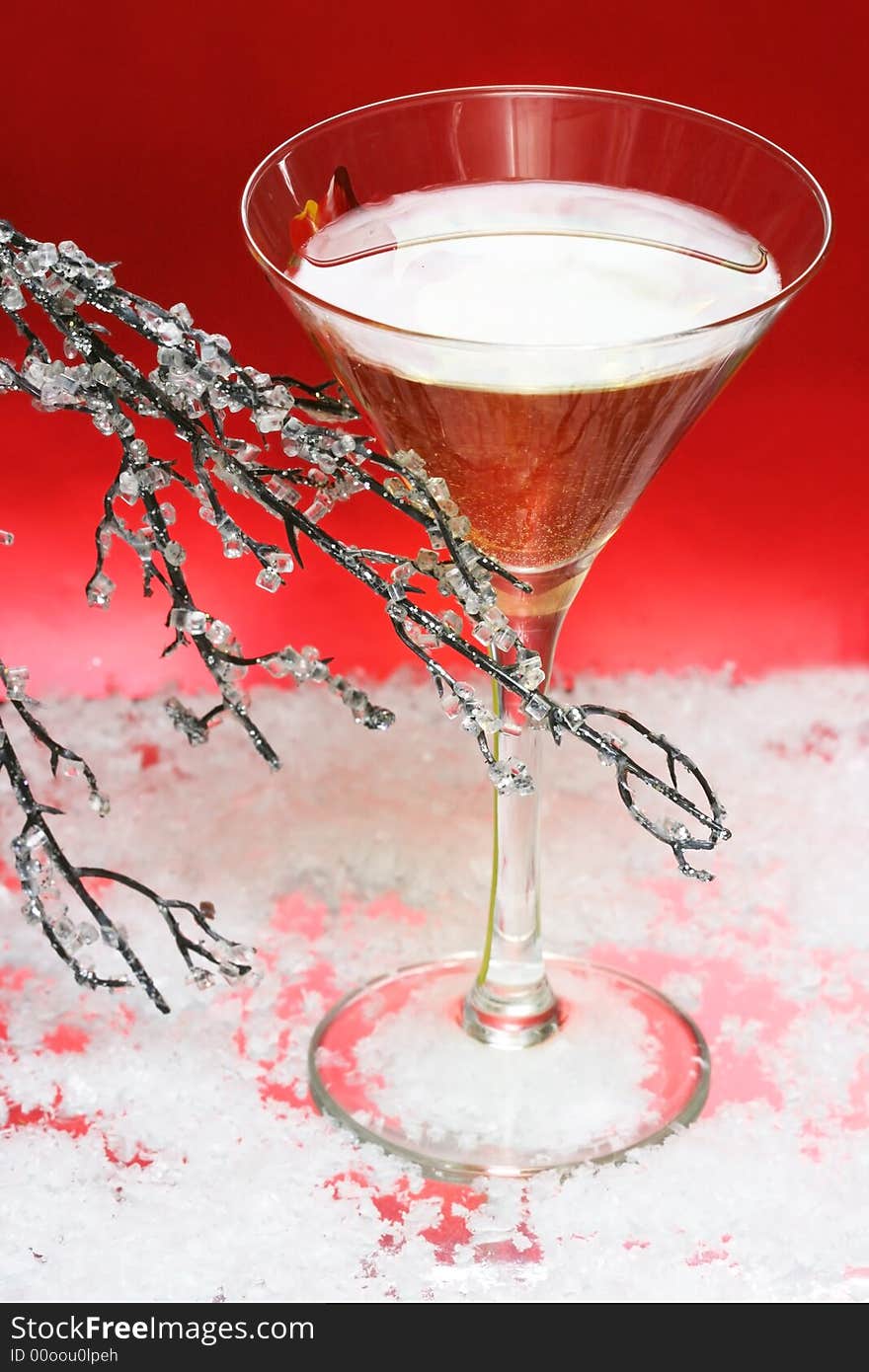 Glass with champagne on celebration table