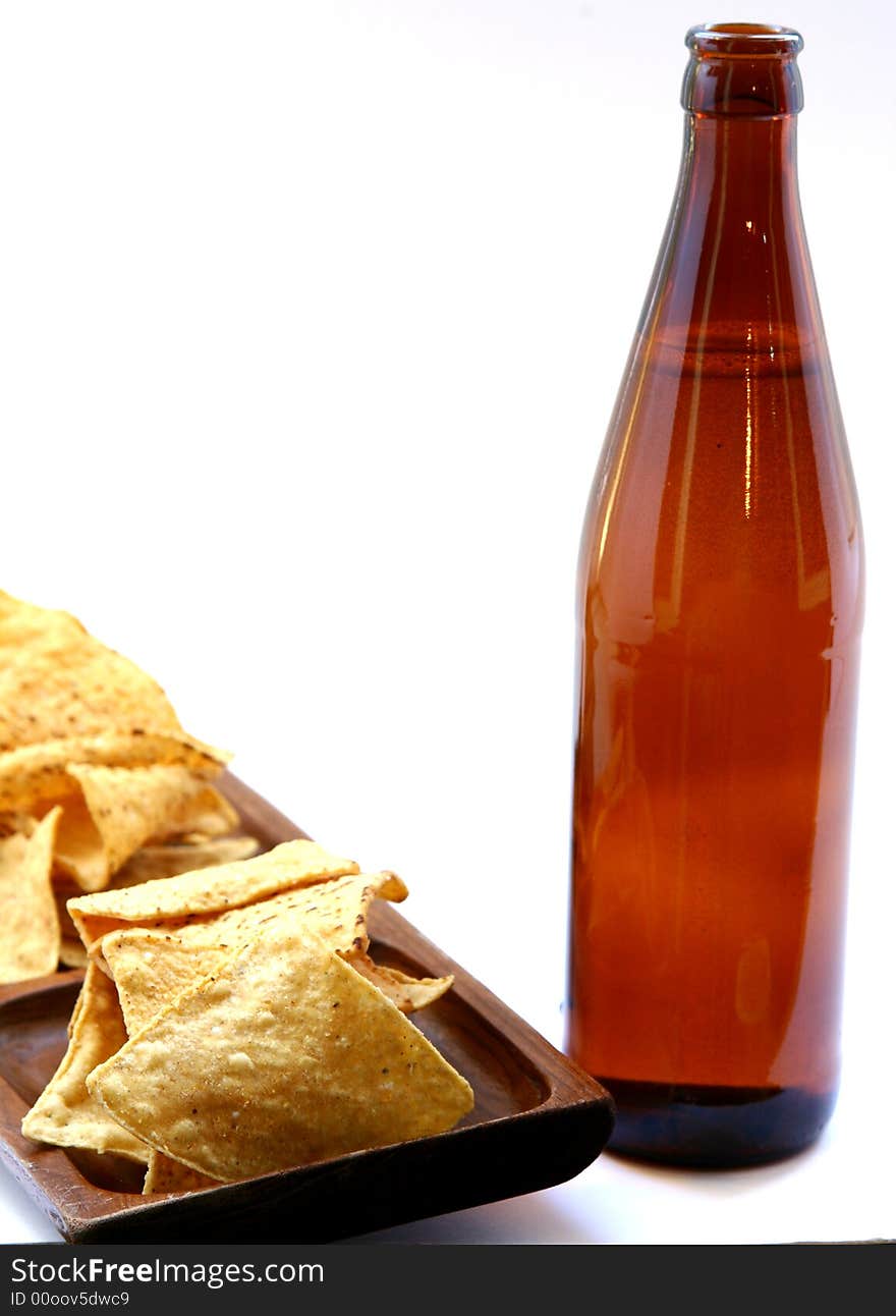 Beer Bottle and Unhealthy Eating isolated. Beer Bottle and Unhealthy Eating isolated