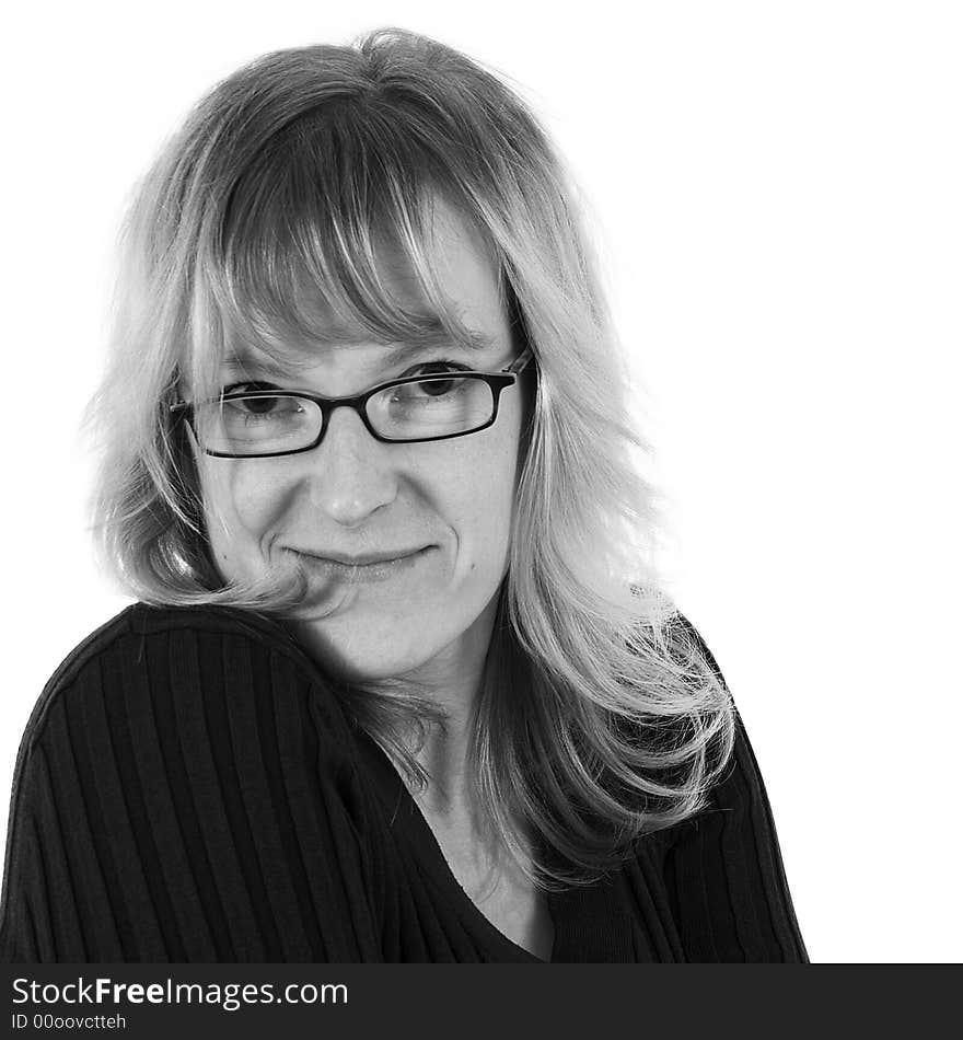 Young woman posing with brown sweater in Black and White. Young woman posing with brown sweater in Black and White