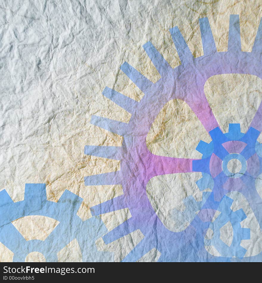 Blue cogwheel shapes overlaid onto textured paper. Blue cogwheel shapes overlaid onto textured paper