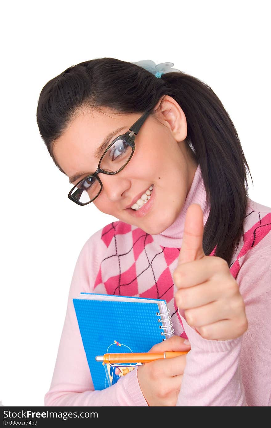 Young happy girl holding notebook