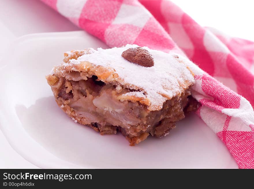 Slice of apple pie on plate