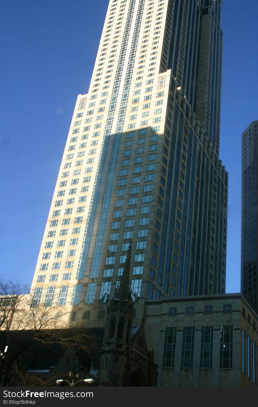 Historical Church and Modern Skyscraper on Michigan Avenue, Chicago