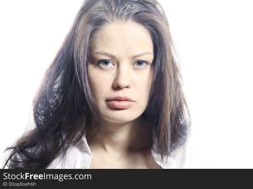 Soft portrait  of beautiful girl on white