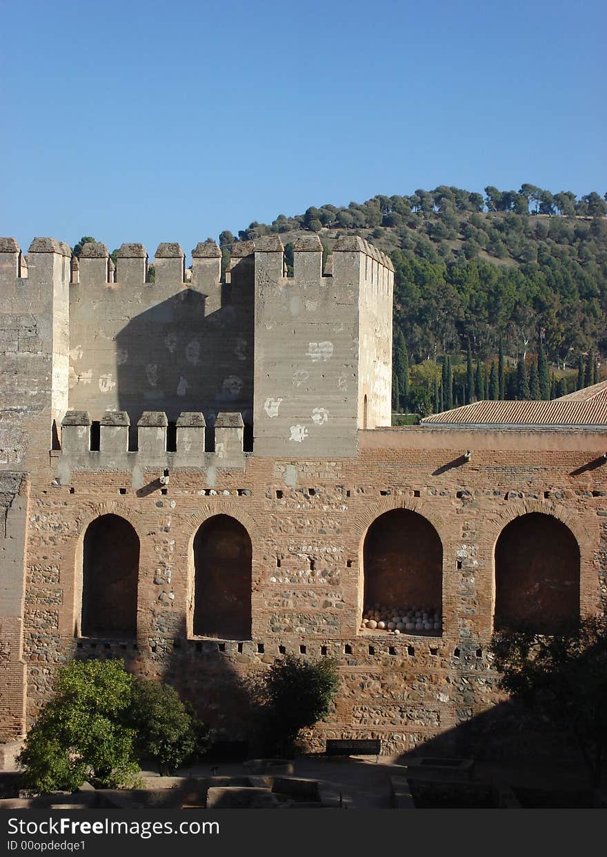 A view of the canon yard and the fortress of the world famous Alhambra palace, Granada, Andalusia, Spain. A view of the canon yard and the fortress of the world famous Alhambra palace, Granada, Andalusia, Spain