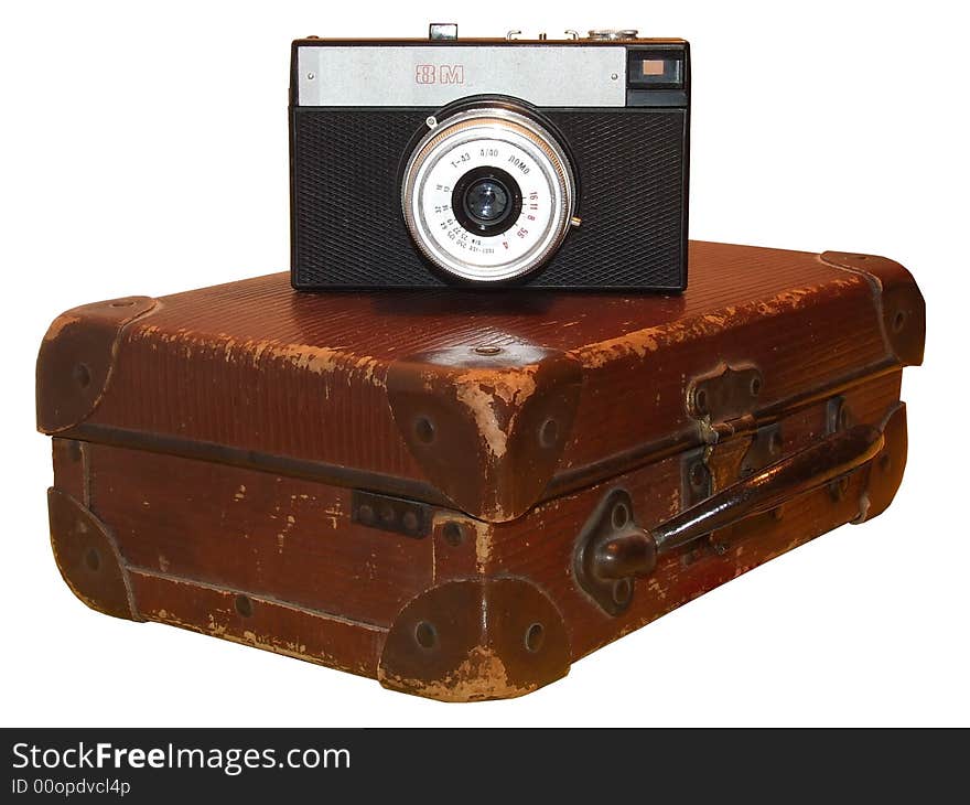 Old camera isolated in white