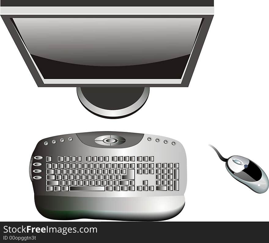 The liquid crystal monitor and the keyboard. The liquid crystal monitor and the keyboard