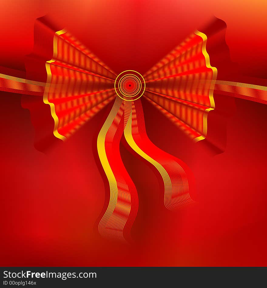 Glamour ribbon, red bow on blurred red background. Glamour ribbon, red bow on blurred red background